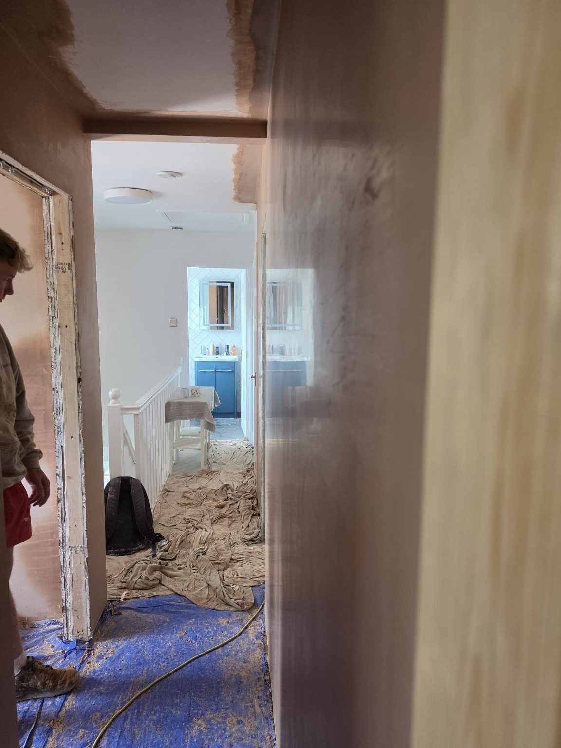 Smooth freshly skimmed landing wall